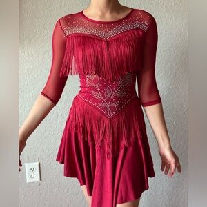 Showcase/Practice Ballroom Dancing Latin Red Fringe Dress